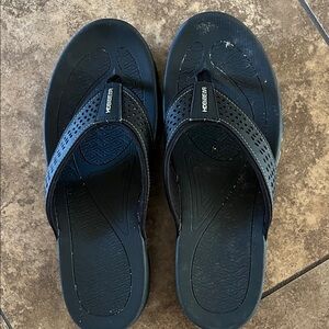 Men's Black Perforated Strap Flip-Flop Sandals